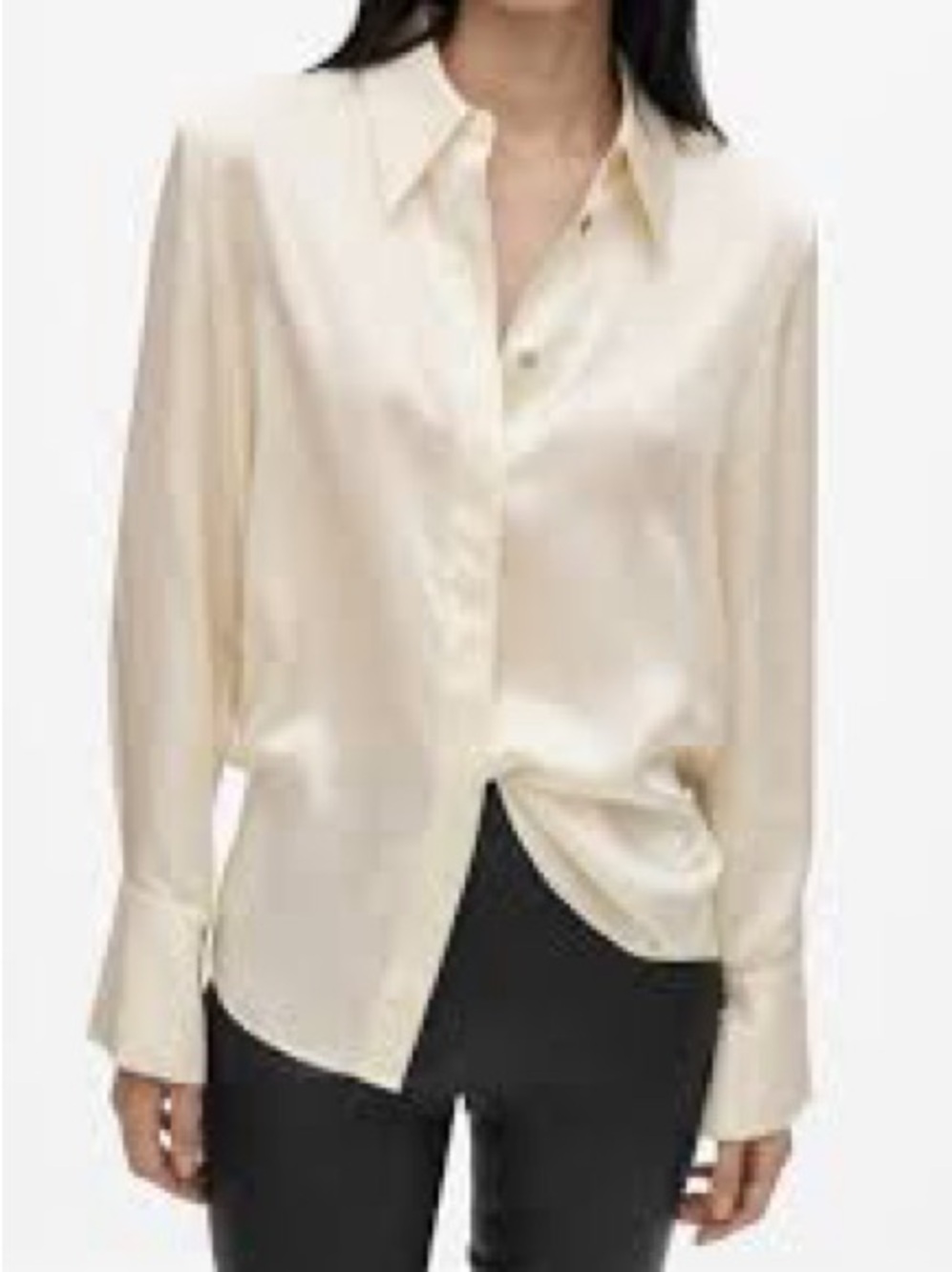 ASTR Soft Cream Satin Button-Down Blouse S.